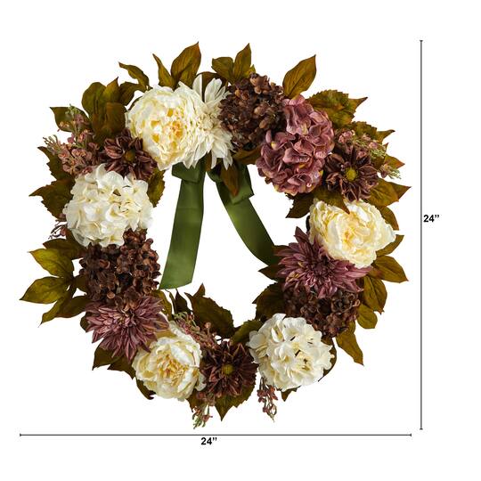 24" Peony, Dahlia & Hydrangea Wreath